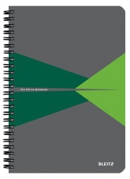 Spirálfüzet, A5, vonalas, 90 lap, laminált karton borító, LEITZ "Office", szürke-zöld